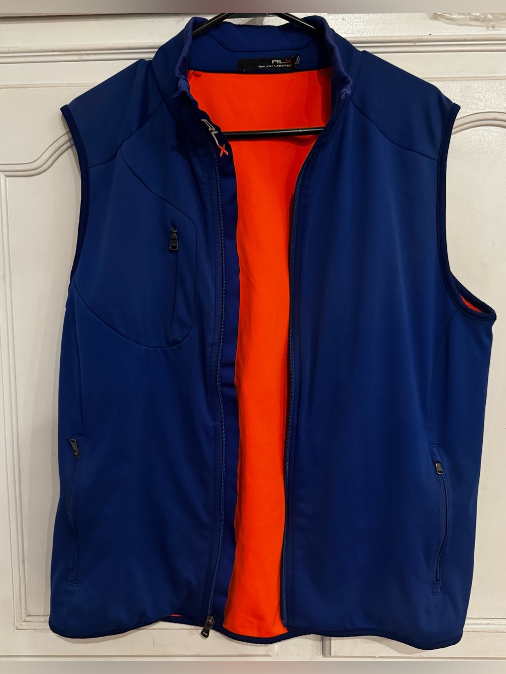 Ralph Lauren Men's Navy Vest with Bright Orange Lining